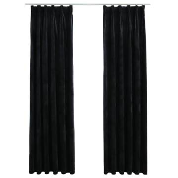 Blackout Curtains 2 pcs with Hooks Velvet Black 140x175 cm