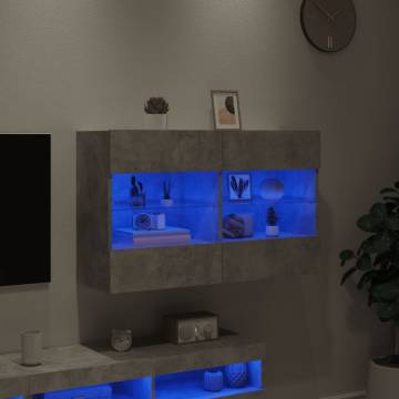 TV Wall Cabinet with LED Lights Concrete Grey 98.5x30x60.5 cm