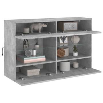 TV Wall Cabinet with LED Lights Concrete Grey 98.5x30x60.5 cm