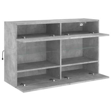 TV Wall Cabinet with LED Lights Concrete Grey 98.5x30x60.5 cm