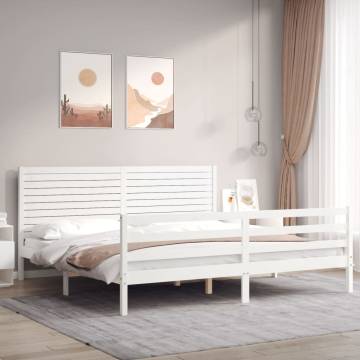 Bed Frame with Headboard White 200x200 cm Solid Wood