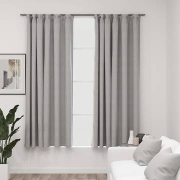 Linen-Look Blackout Curtains with Hooks 2 pcs Grey 140x175 cm