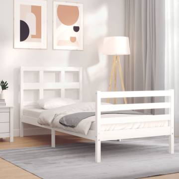 Bed Frame with Headboard White 100x200 cm Solid Wood