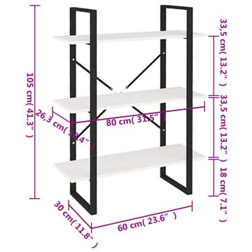 3-Tier Book Cabinet White 80x30x105 cm Solid Pine Wood