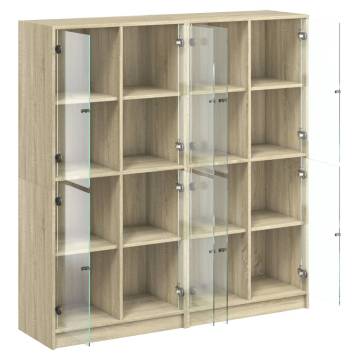 Bookcase with Doors Sonoma Oak 136x37x142 cm Engineered Wood