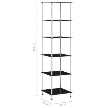 6-Tier Shelf Black 40x40x160 cm Tempered Glass