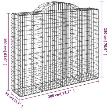 Arched Gabion Baskets 25 pcs 200x50x160/180 cm Galvanised Iron