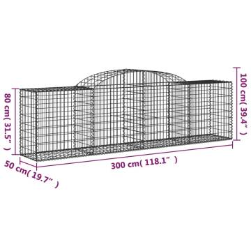 Arched Gabion Baskets 15 pcs 300x50x80/100 cm Galvanised Iron