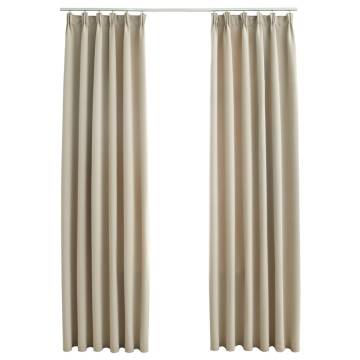 Blackout Curtains with Hooks 2 pcs Beige 140x175 cm