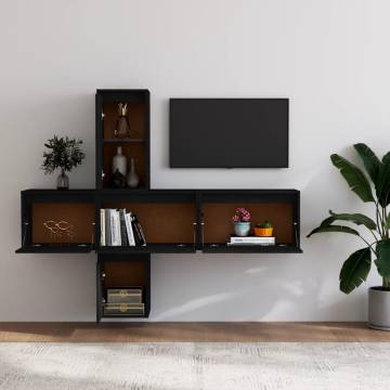 TV Cabinets 5 pcs Black Solid Wood Pine