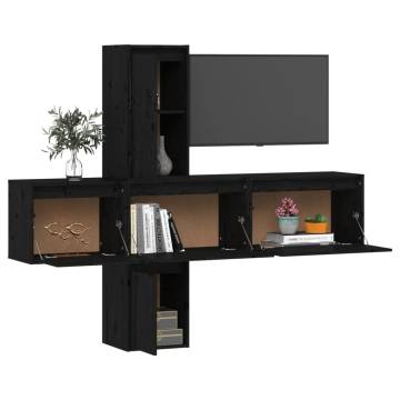 TV Cabinets 5 pcs Black Solid Wood Pine