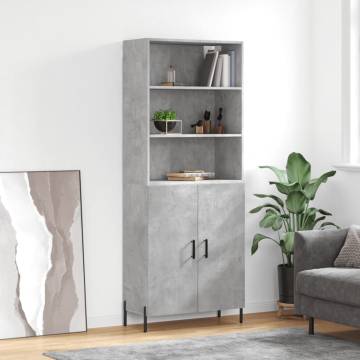 Highboard Concrete Grey 69.5x34x180 cm Engineered Wood