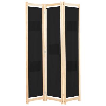 3-Panel Room Divider Black 120x170x4 cm Fabric