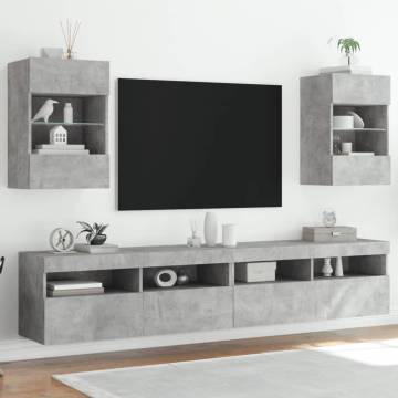 TV Wall Cabinets with LED Lights 2 pcs Concrete Grey 40x30x60.5 cm