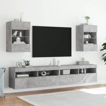 TV Wall Cabinets with LED Lights 2 pcs Concrete Grey 40x30x60.5 cm