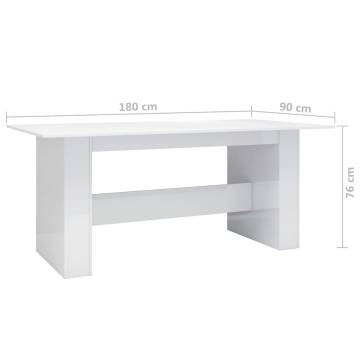 Dining Table High Gloss White 180x90x76 cm Engineered Wood