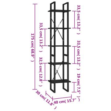 5-Tier Book Cabinet Black 40x30x175 cm Engineered Wood