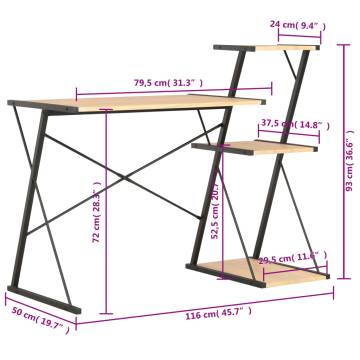 Desk with Shelf Black and Oak 116x50x93 cm