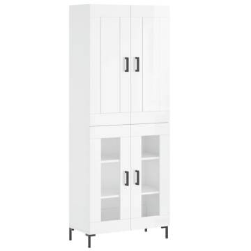 Highboard High Gloss White 69.5x34x180 cm Engineered Wood