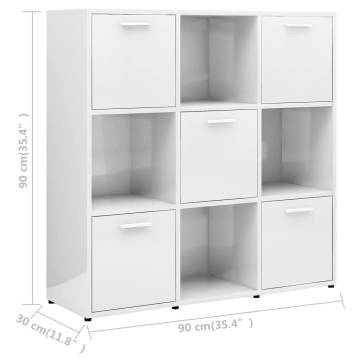 Book Cabinet High Gloss White 90x30x90 cm Engineered Wood