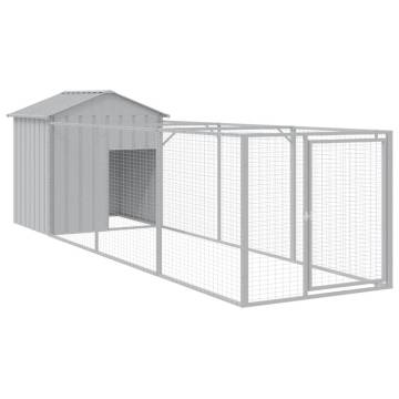 Durable Light Grey Dog House with Roof & Run - 117x405 cm