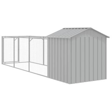 Durable Light Grey Dog House with Roof & Run - 117x405 cm