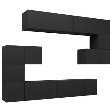 10 Piece TV Cabinet Set Black Engineered Wood