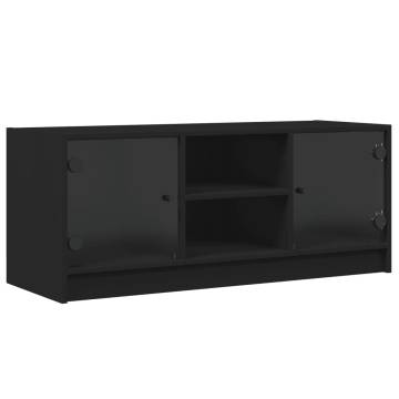 TV Cabinet with Glass Doors Black 102x37x42 cm