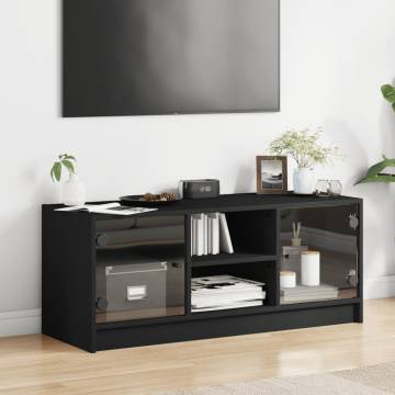 TV Cabinet with Glass Doors Black 102x37x42 cm