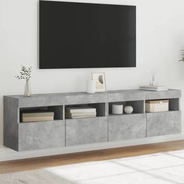 TV Wall Cabinets with LED Lights 2 pcs Concrete Grey 80x30x40 cm