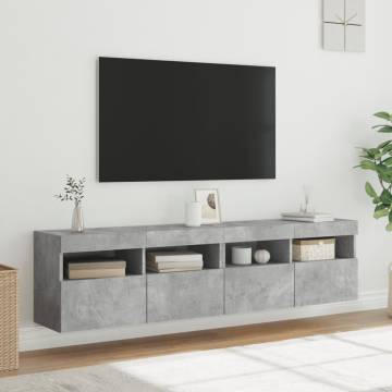 TV Wall Cabinets with LED Lights 2 pcs Concrete Grey 80x30x40 cm