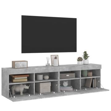 TV Wall Cabinets with LED Lights 2 pcs Concrete Grey 80x30x40 cm