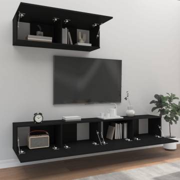 3 Piece TV Cabinet Set Black Engineered Wood