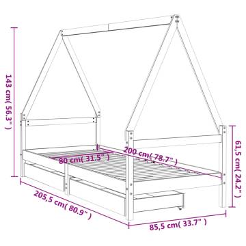 Kids Bed Frame with Drawers Black 80x200 cm Solid Wood Pine