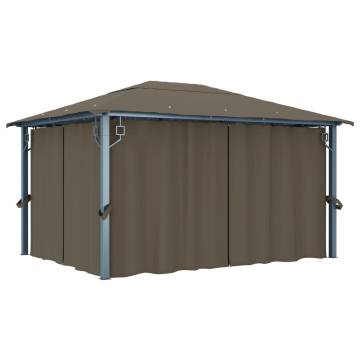 Gazebo with Curtain&LED String Lights 4x3 m Taupe Aluminium