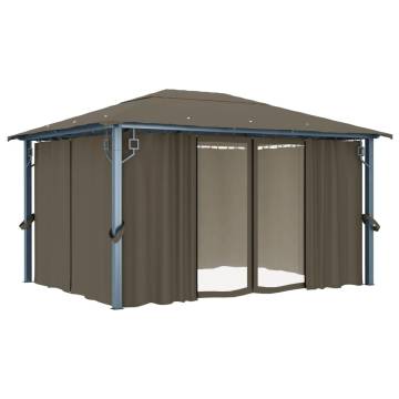 Gazebo with Curtain&LED String Lights 4x3 m Taupe Aluminium