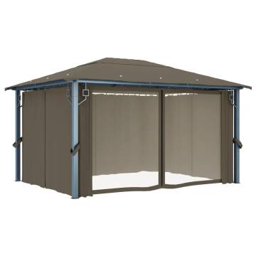 Gazebo with Curtain&LED String Lights 4x3 m Taupe Aluminium