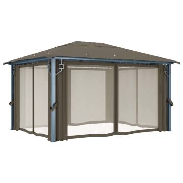 Gazebo with Curtain&LED String Lights 4x3 m Taupe Aluminium