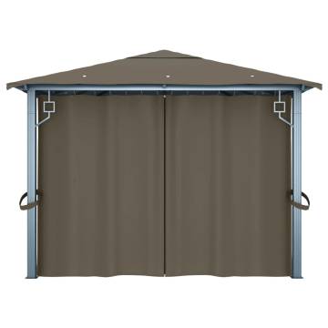 Gazebo with Curtain&LED String Lights 4x3 m Taupe Aluminium