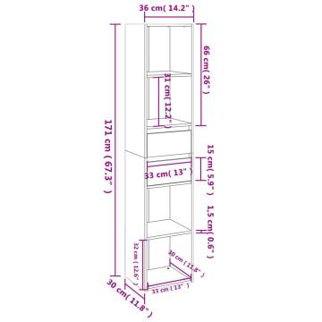 Book Cabinet High Gloss White 36x30x171 cm Engineered Wood