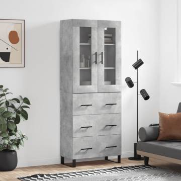 Highboard Concrete Grey 69.5x34x180 cm Engineered Wood