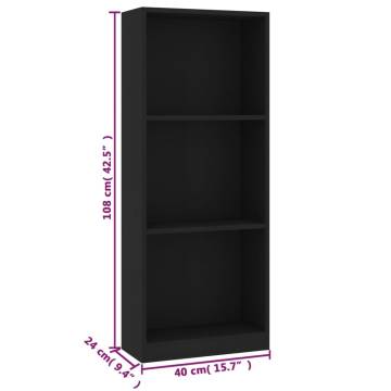 3-Tier Book Cabinet Black 40x24x108 cm Engineered Wood