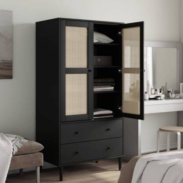 Wardrobe SENJA Rattan Look Black 90x55x175 cm Solid Wood Pine