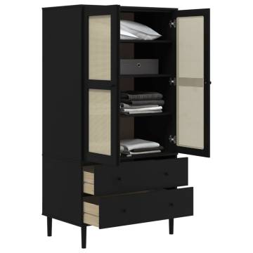 Wardrobe SENJA Rattan Look Black 90x55x175 cm Solid Wood Pine