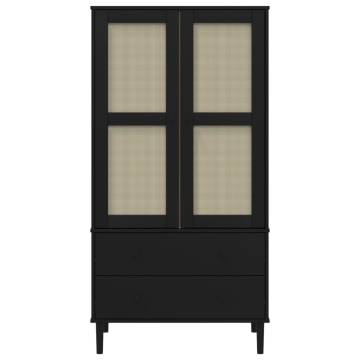 Wardrobe SENJA Rattan Look Black 90x55x175 cm Solid Wood Pine