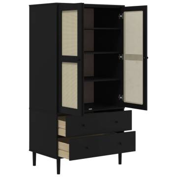 Wardrobe SENJA Rattan Look Black 90x55x175 cm Solid Wood Pine