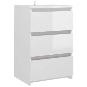 Bed Cabinet High Gloss White 40x35x62.5 cm Engineered Wood