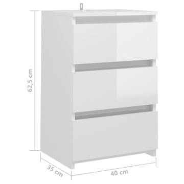 Bed Cabinet High Gloss White 40x35x62.5 cm Engineered Wood