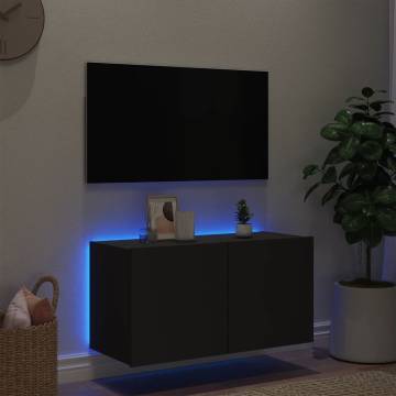 TV Wall Cabinet with LED Lights Black 80x35x41 cm