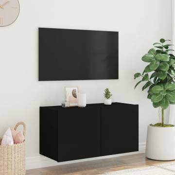 TV Wall Cabinet with LED Lights Black 80x35x41 cm